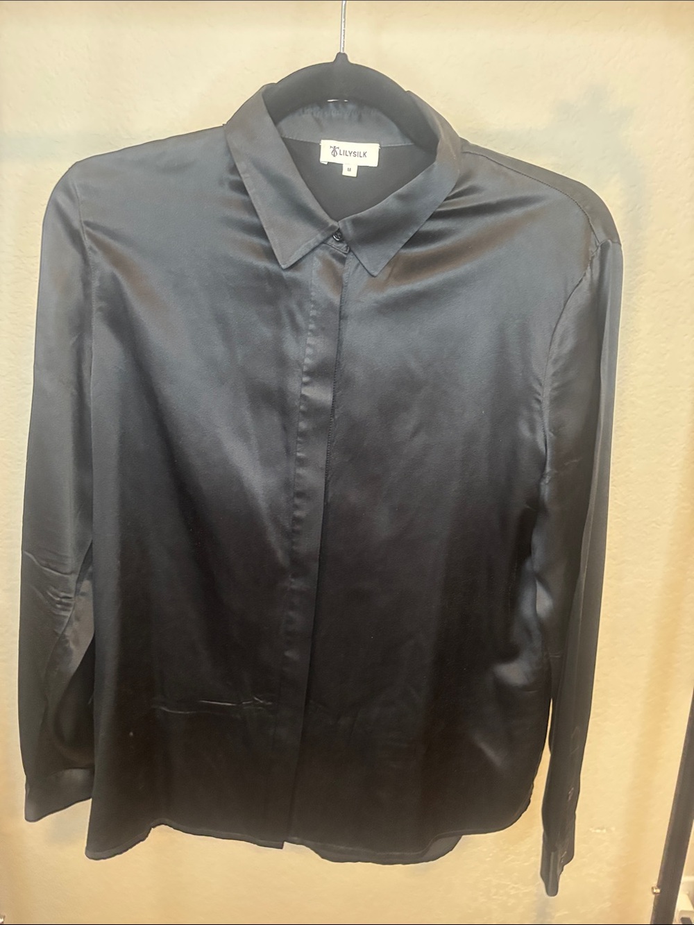 LillySilk Black Silk Button-Down Blouse